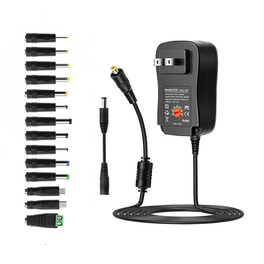 3-12V Adjustable Voltage Power Adapter, Multi-function Power Adapter with 14 Adapters, Suitable for Charging Electric Appliances, USB Port Adapters