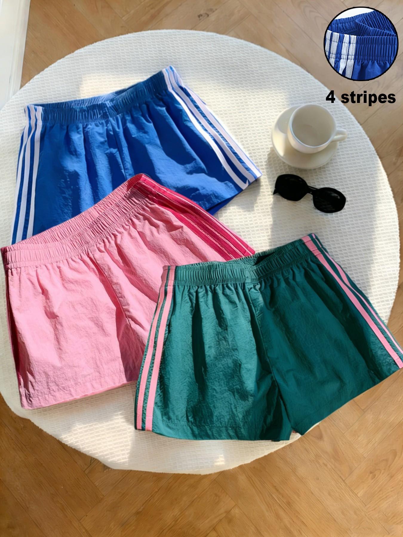 Trendy Comfortable 3-Piece Women's Casual Loose Short Pants, Side Stripe Design, Striped, Elastic Waist, Perfect for Spring Summer Carnival Activities, Casual Fashionable Shorts