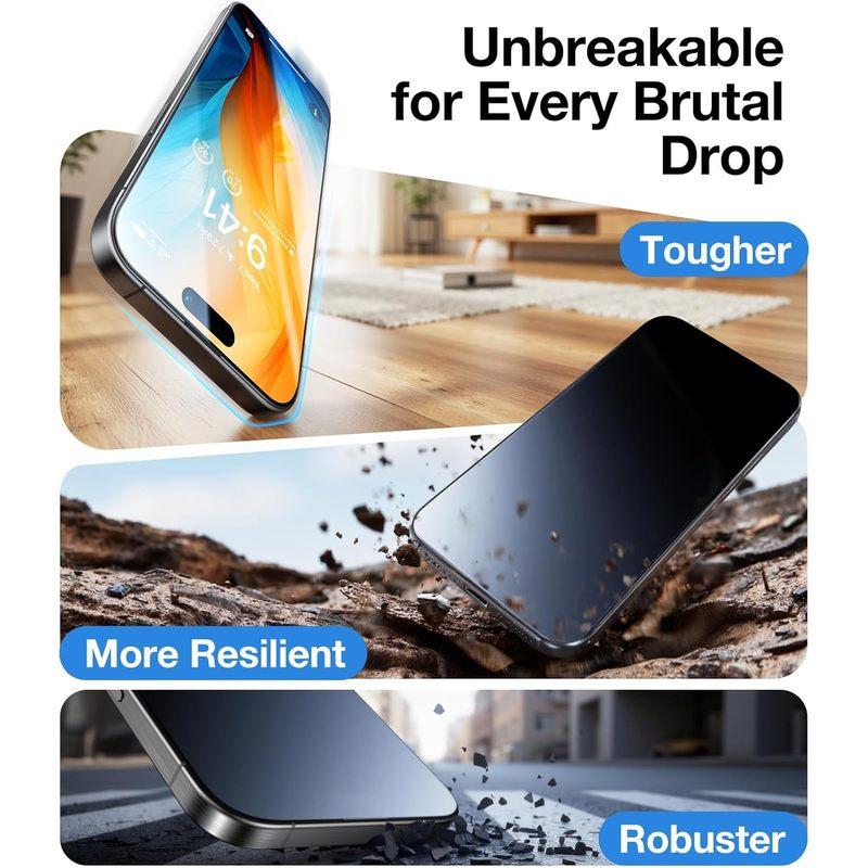 2 Pack Privacy Screen Protector 9H+ Armor for iPhone 17 Pro Max 16 15 14 13 Pro Max Plus Military Grade Shatterproof, Privacy Screen Tempered Glass, 100% Anti Spy, Longest Durable  for iphone 17 Pro Max