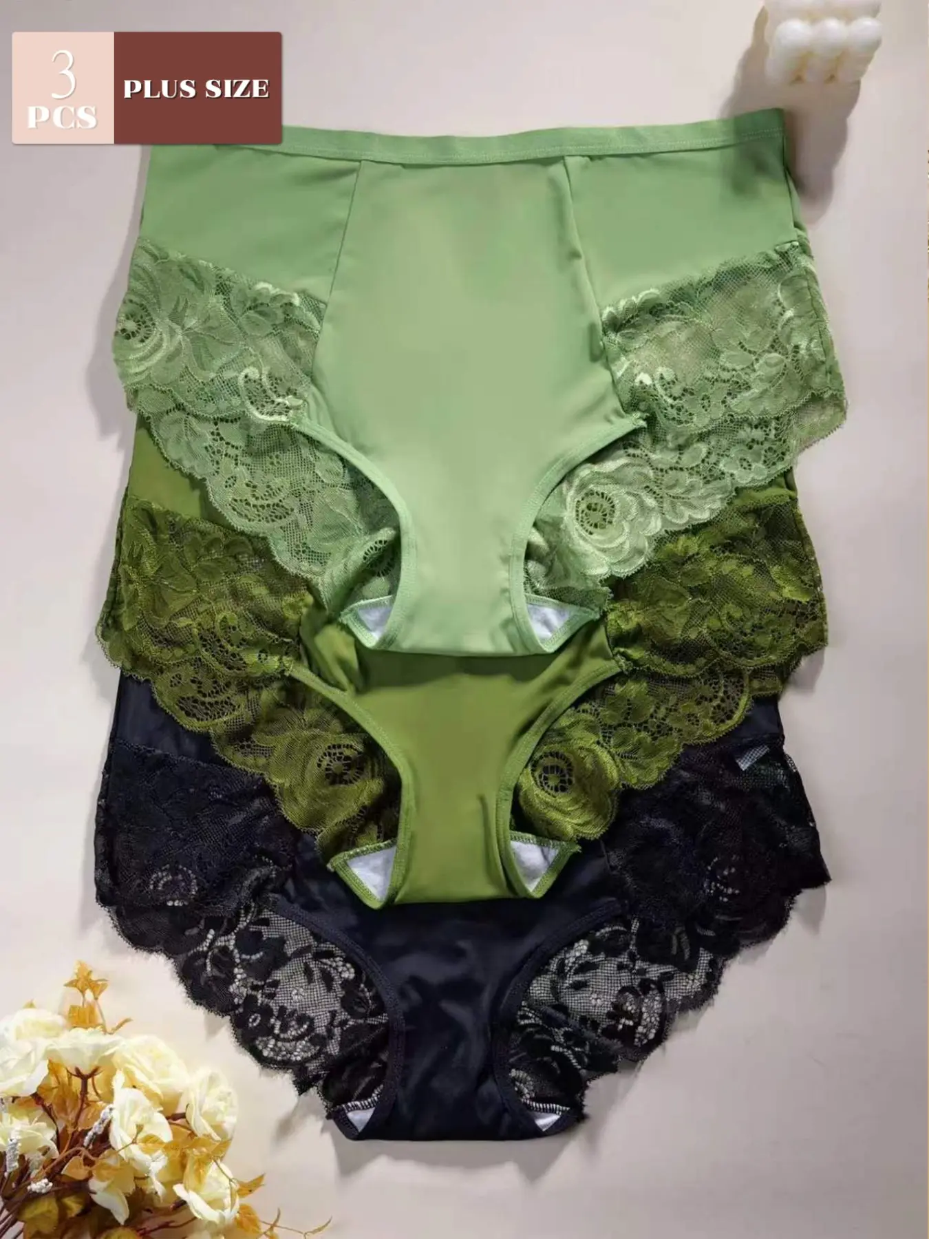 【Black Friday】Women's High Waist Contrast Lace Briefs, 3/4/5 Pack, Comfortable Skin-Friendly Triangle Panties, Casual All-Season Underwear