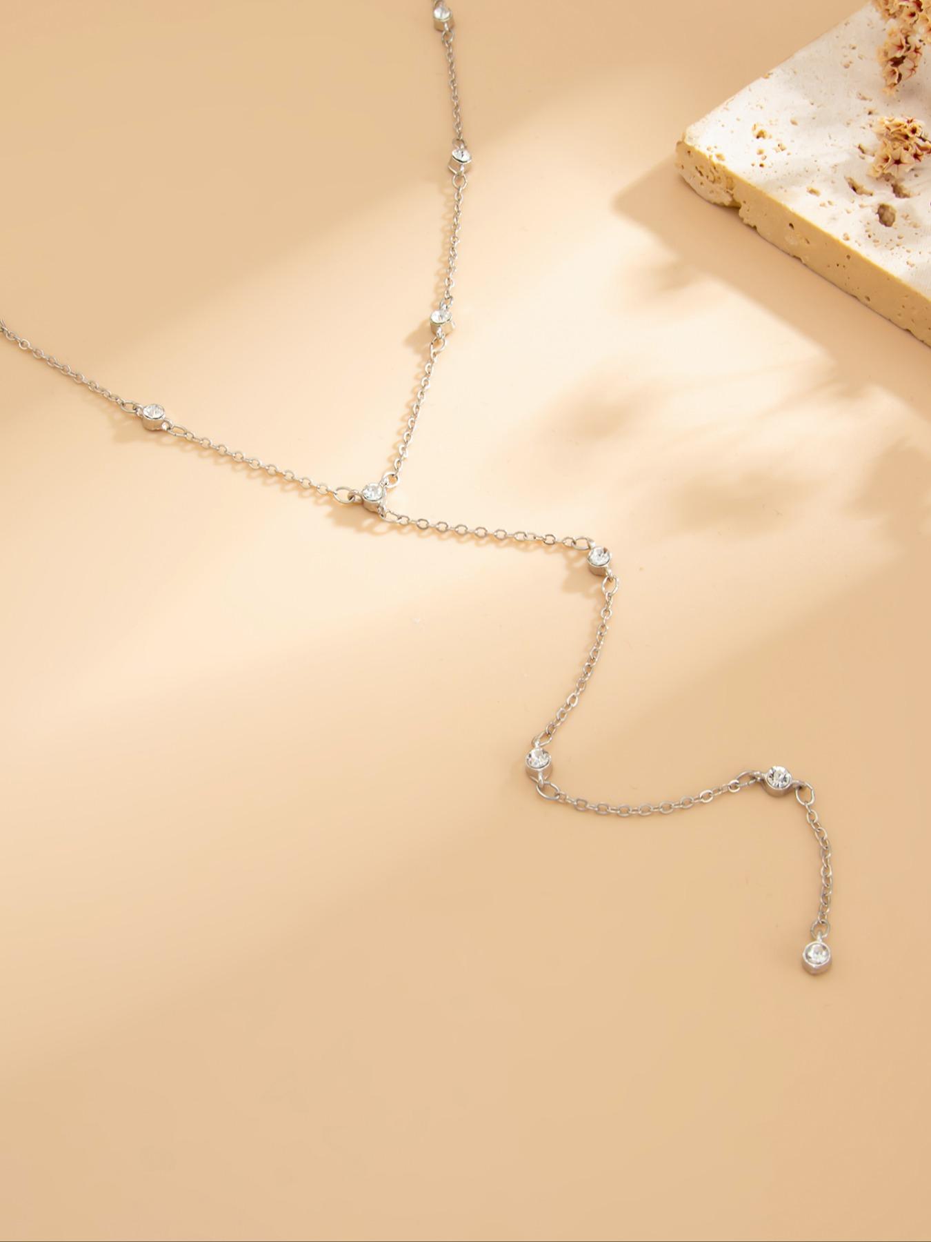 Women's Y-Shape Rhinestone Necklace, Elegant Rhinestone Necklace, Fashionable Simple Design Jewelry Accessory, Perfect Gift for Daily Wear & Special Occasions