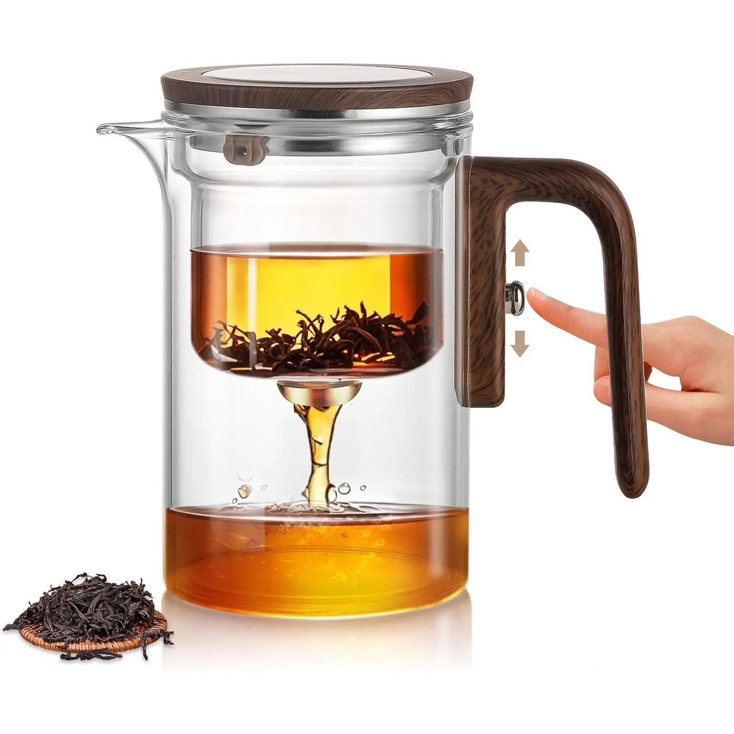Tea Pot, Magic Glass Teapot with Strainer,Magnetic Water Separation with Infuser -600ML/20.3oz