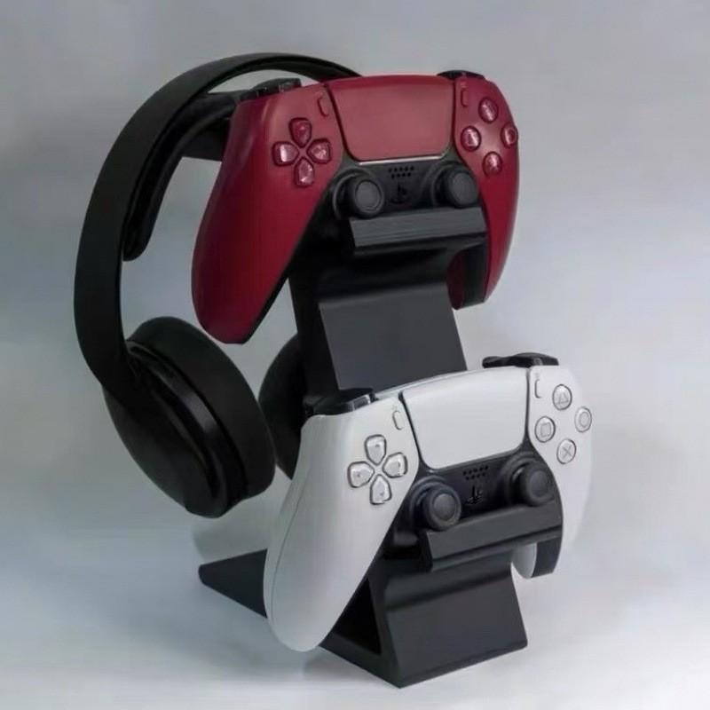 Ps5 & Xbox Controller Stand & Headphone Holder, 2 Game Controllers + 1 Headphone Storage Rack, Durable Plastic, Space-Saving, Game Console Accessories