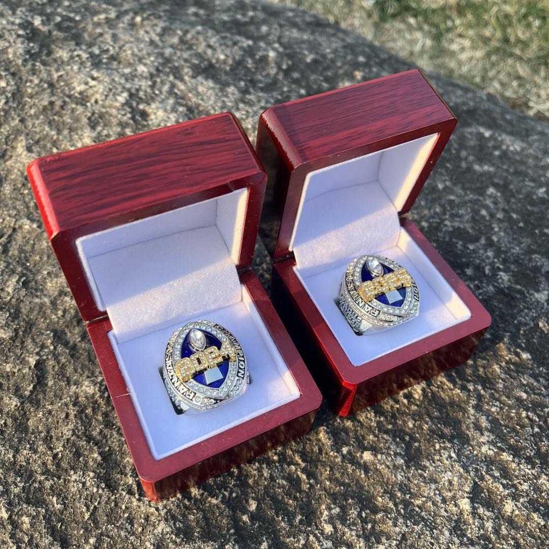 Mens fashion 2026-2025-2024 fantasy series trophy style football championship ring with brown wooden display box