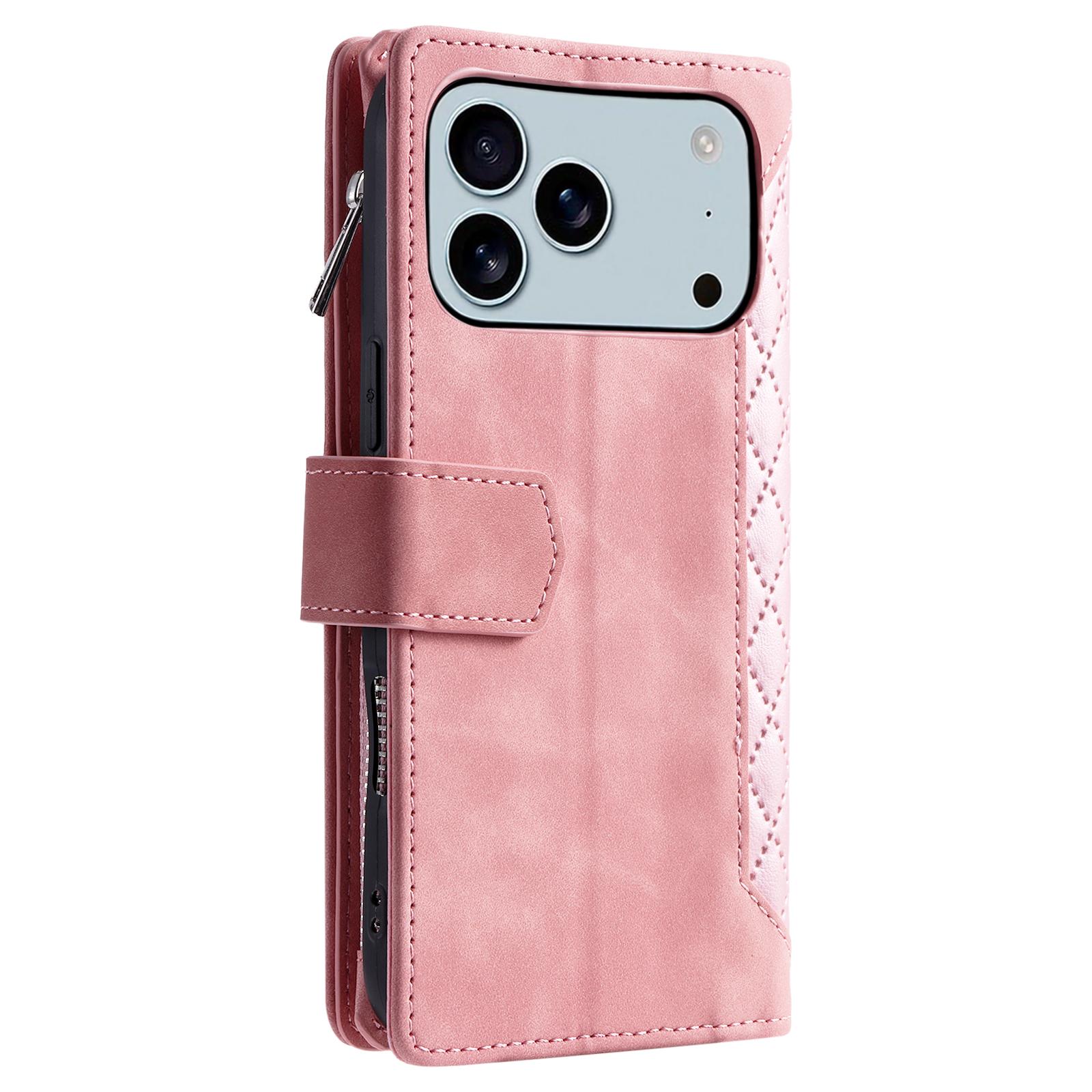 Crossbody Wallet Case For iPhone 17 16 Pro Max 15 14 Plus 13 12 Leather Phone Case with Card Holder Kickstand & Wrist Strap Cover Magnetic Closure Flip Handbag Zipper Purse Shell for Women