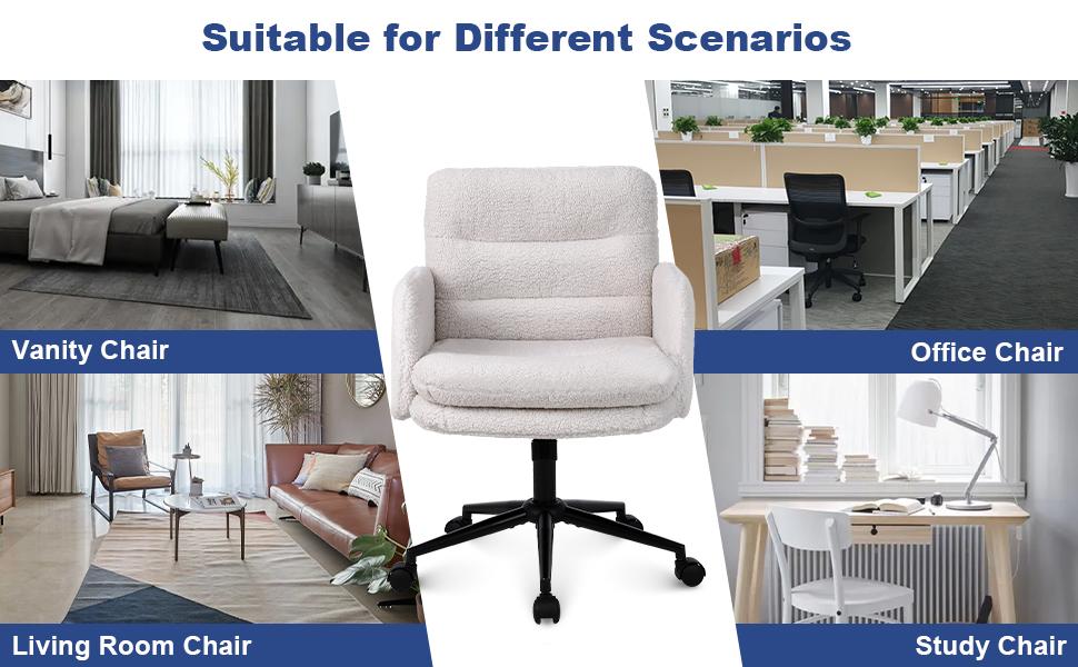 Flysky Home Office Furniture Ergonomic Desk Chair, Modern Mid Back Computer with Wheels Adjustable Height Upholstered Swivel Chair