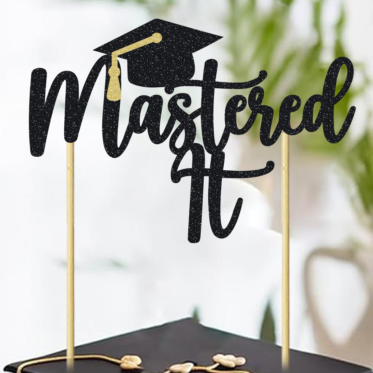 1pc Black Glitter Mastered It Cake Topper College Grad Congratulations MBA Graduation Party Decorations Supplies