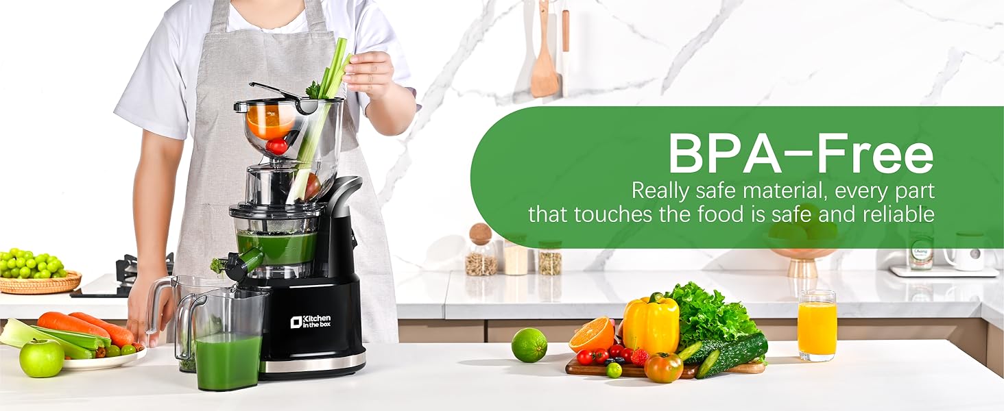 Kitchen in the Box Cold Press Juicer | Slow Masticating with 3.3" Large Feed Chute for Whole Fruits & Veggies | High Yield | BPA-Free
