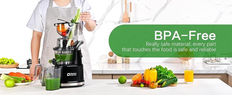 Kitchen in the Box Cold Press Juicer | Slow Masticating with 3.3" Large Feed Chute for Whole Fruits & Veggies | High Yield | BPA-Free