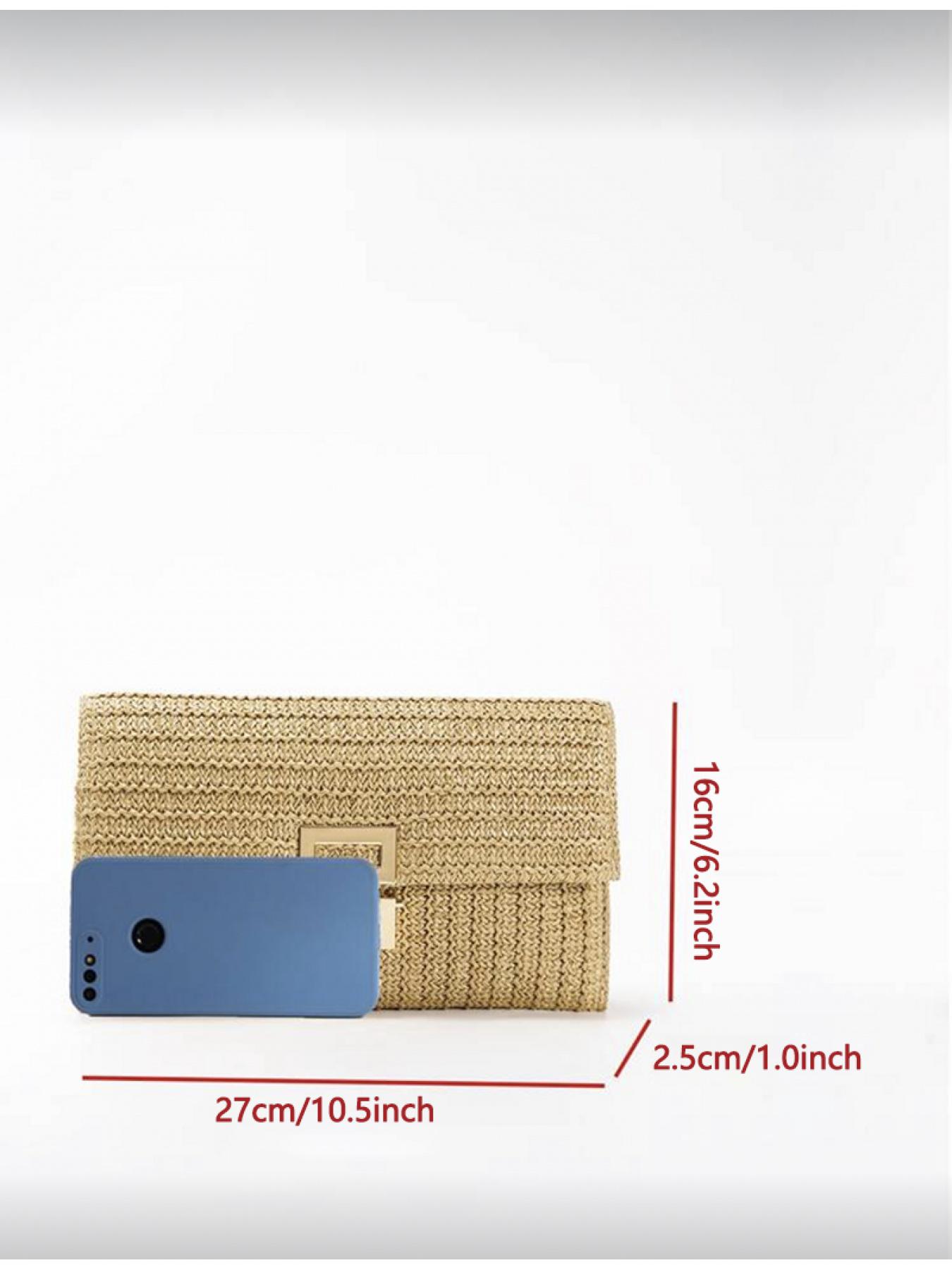 Multi-layer Twist Lock Flap Gold Handbag Casual Shoulder Bag Woven Design Ideal for Beach Getaway and Christmas New Year Presents