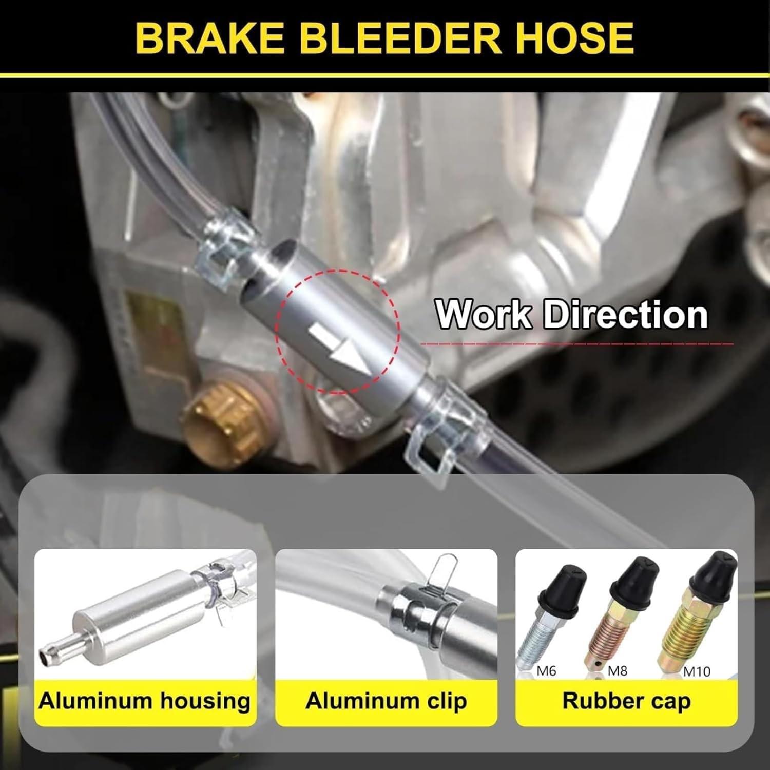 2 PCS Universal Brake Fluid Deflerator, Brake Bleed Hose, Brake System Bleeding Tools, Auto Motorcycle Clutch One-Way Check Valve Tube Deflation Tool Kit Hose with Metal Clamp
