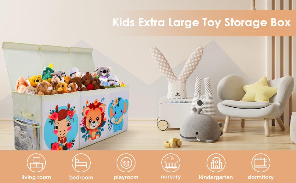 Unicorn Extra Large Toy Box Chest with Flip Lid for Kids, Collapsible Oxford Toy Storage Box with Handles Mesh Pockets, Sturdy Waterproof Toy Box for Bedroom Playroom, 37.7×12.5×15.7 Inch