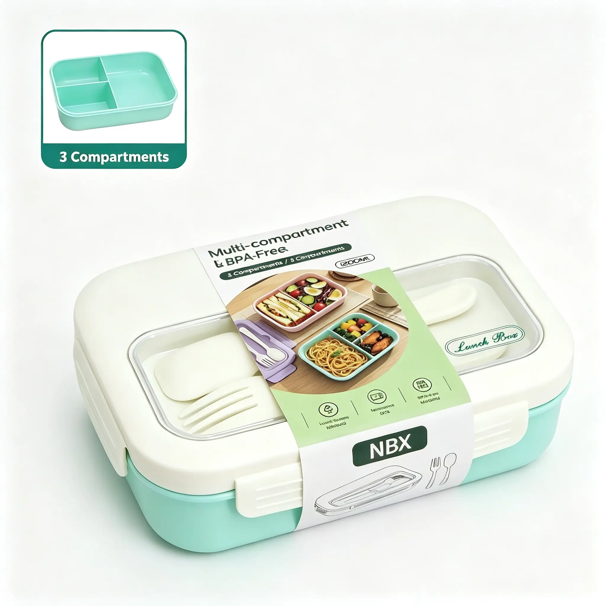 Bento Box for Adults Kids, 1200ML Leak‑Proof 2/3 Compartments Lunch Box with Built‑in Utensils, Fork, BPA‑Free Microwave‑Safe Food Container for Work School Picnic