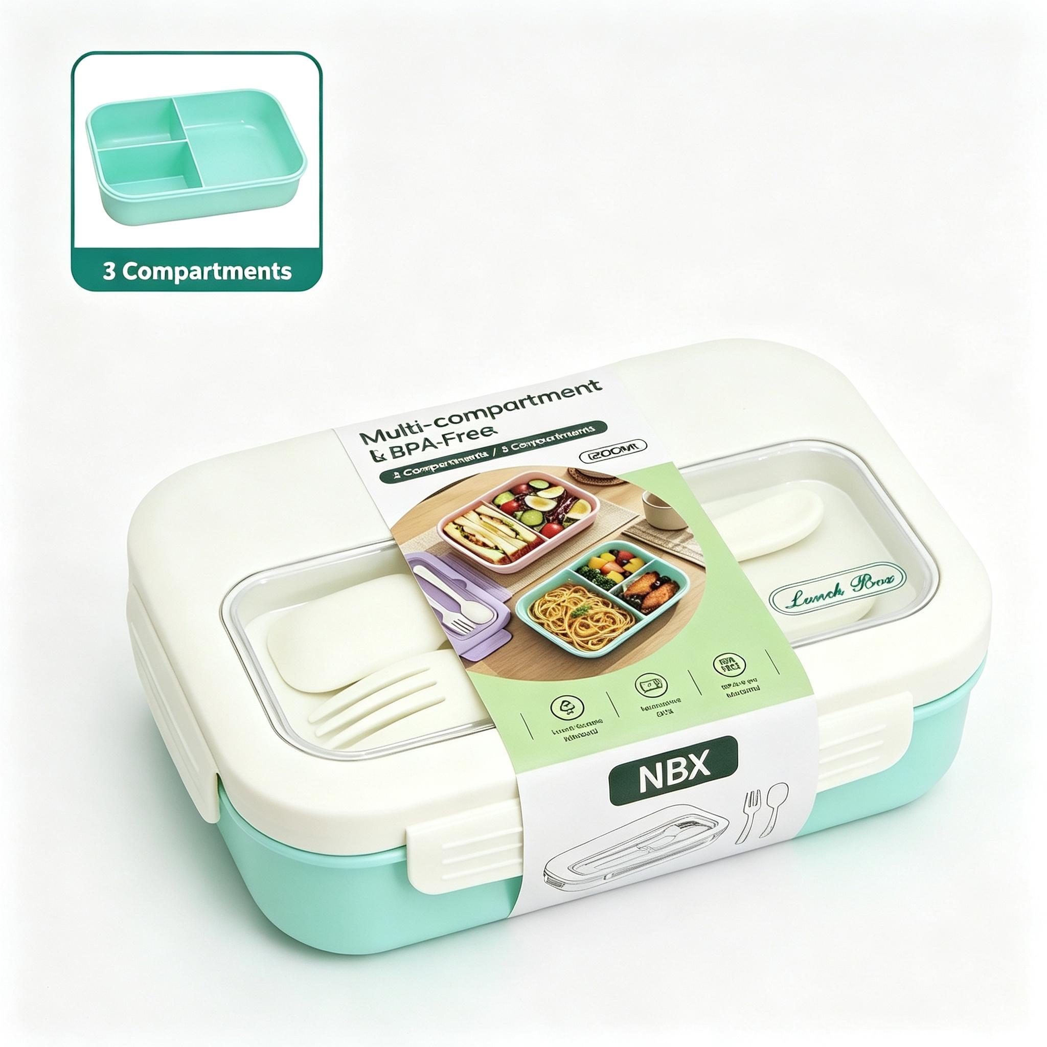 Bento Box for Adults Kids, 1200ML Leak‑Proof 2/3 Compartments Lunch Box with Built‑in Utensils, Fork, BPA‑Free Microwave‑Safe Food Container for Work School Picnic