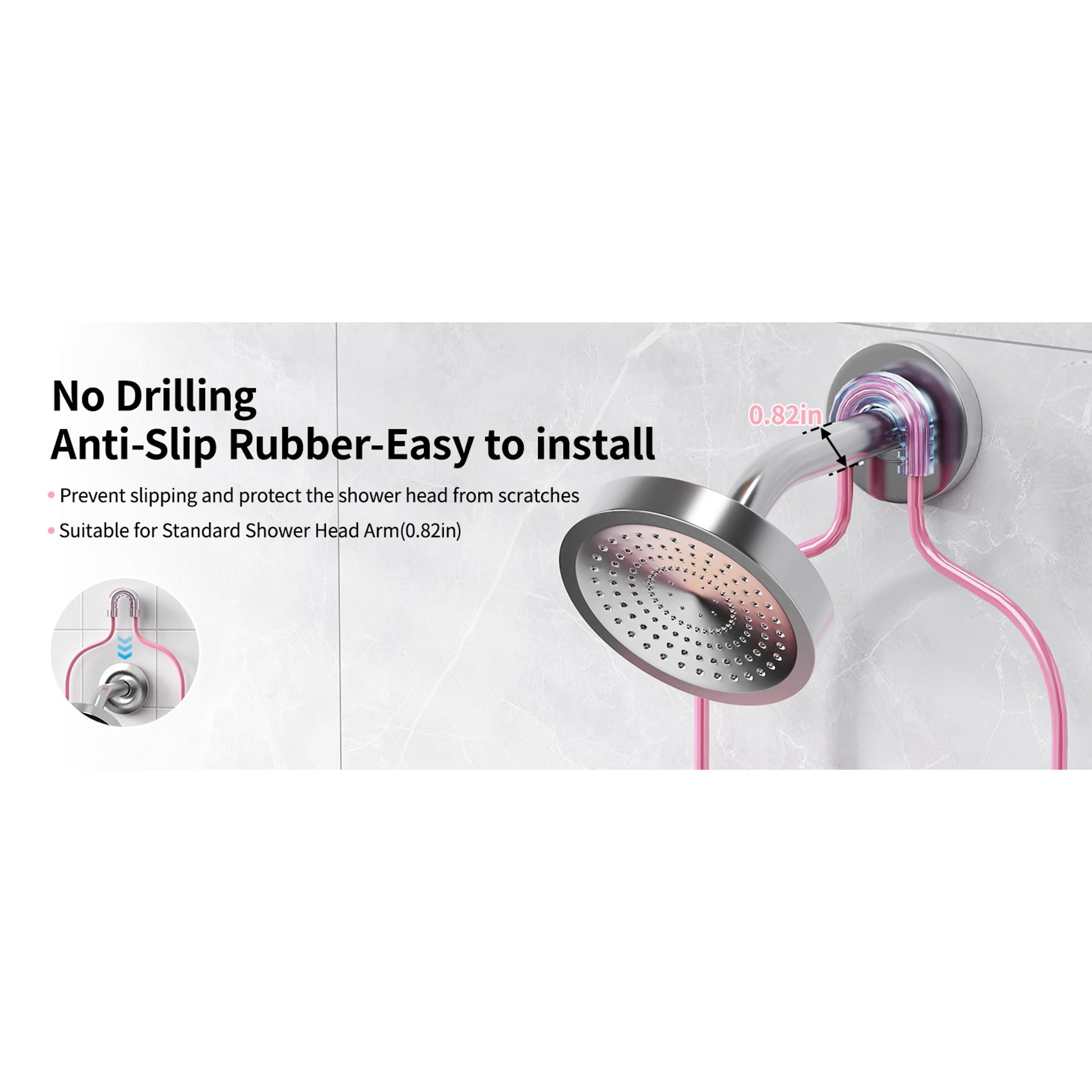 Pink Stainless Steel Hollow Hanging Shower Caddy Over Shower Head - Anti-Swing Bathroom Organizer, 2 Soap Holders, Multi Hooks, Rustproof Indoor Bathroom Accessory