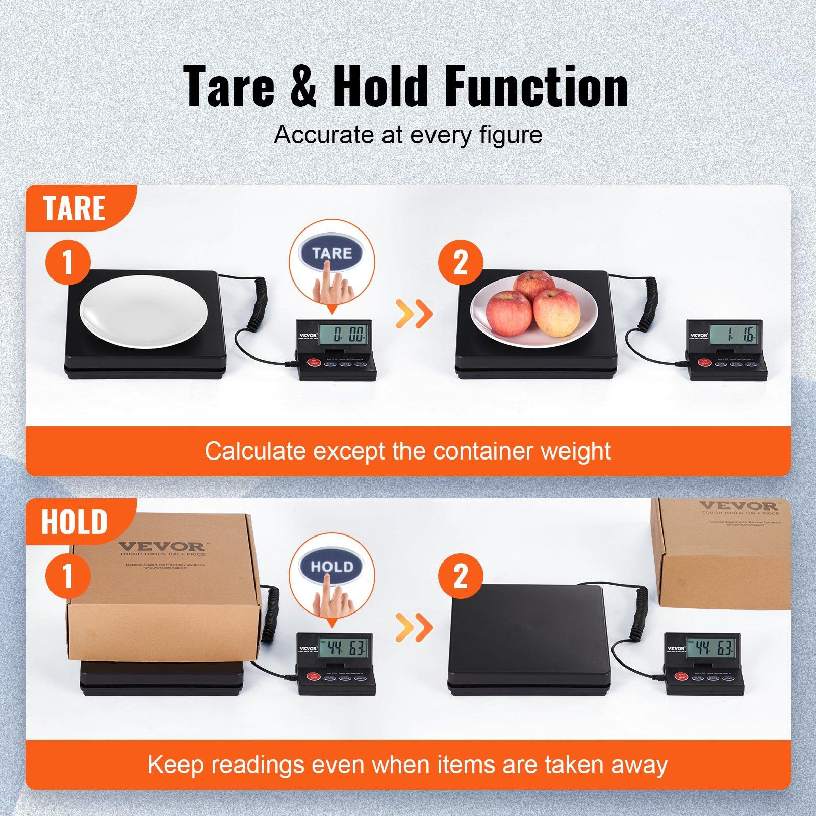 VEVOR Digital Shipping Scale, 110 lbsx 0.07 oz. Heavy Duty Postal Scale with Timer, Tare, Hold Function, 90 Foldable LCD Screen Package Scale for Laggage, Home, Post Office, AC/DC Powered, FCC Liste, Abs Plastic, Foldable Screen