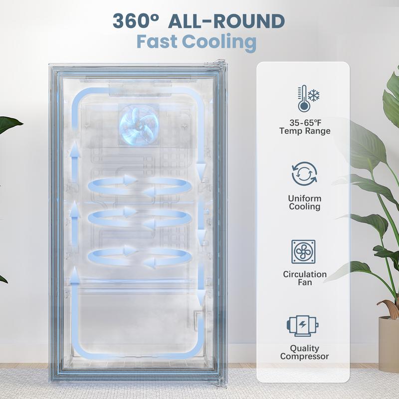 TEHANLD Beverage Refrigerator Cooler  Mini Fridge with Glass Door for Soda Beer or Wine, Beverage Cooler for Home, Office, Bar with Adjustable Removable Shelves