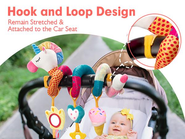 hahaland Car Seat Toys for Babies - Rattle, Mirror, Crinkle, Squeaky Carseat Stroller Toys  Developmental Newborn Baby Shower  0-6 Months Girl - Baby Toys 3-6 Months Gifts Musical Light Up Playpen Nursery Infant Sensory
