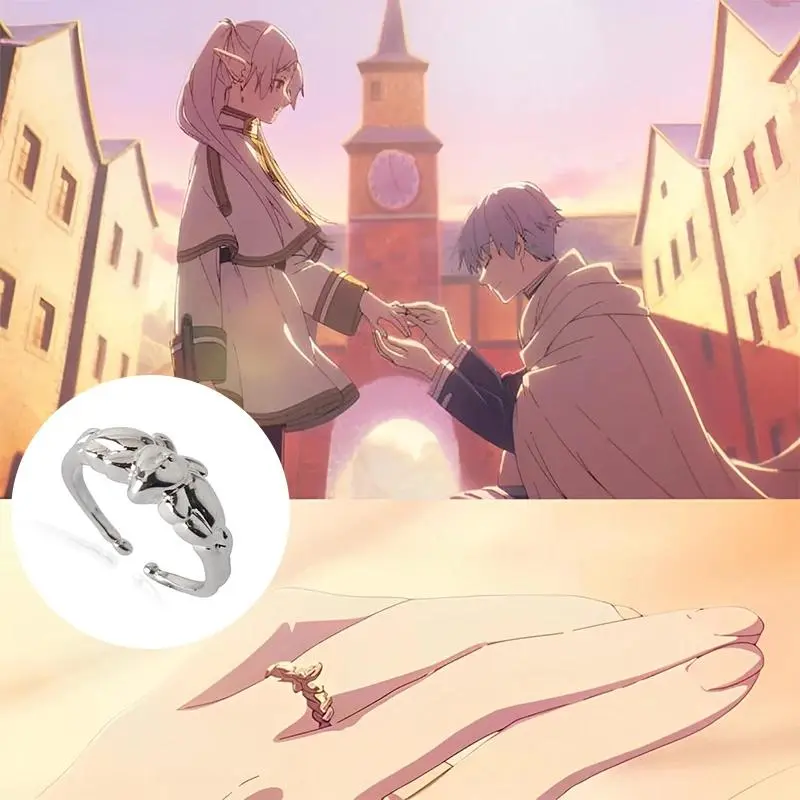 Anime Cosplay Frieren At The Funeral Jewelry Set - Frieren Motif, Himmel Theme, Adjustable Size, Metal Coating Eternal Love Couple Rings & Bangles (Stark, Fern Designs)