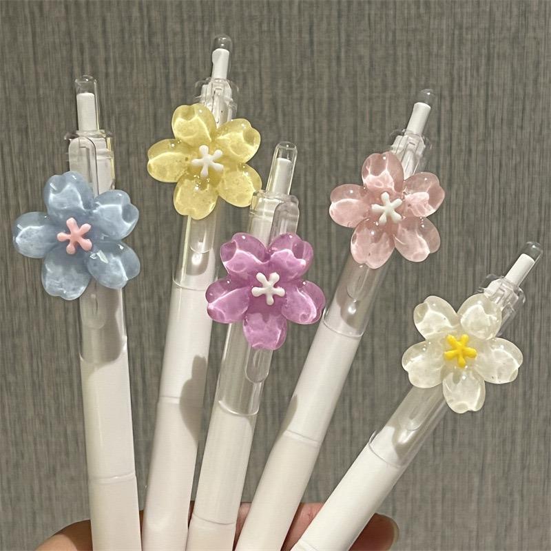 5/10/15 Pcs Floral Design Retractable Ballpoint Pens, Pen Set, Ink, Smooth Writing, Ideal for Home School Office Birthday Gifts