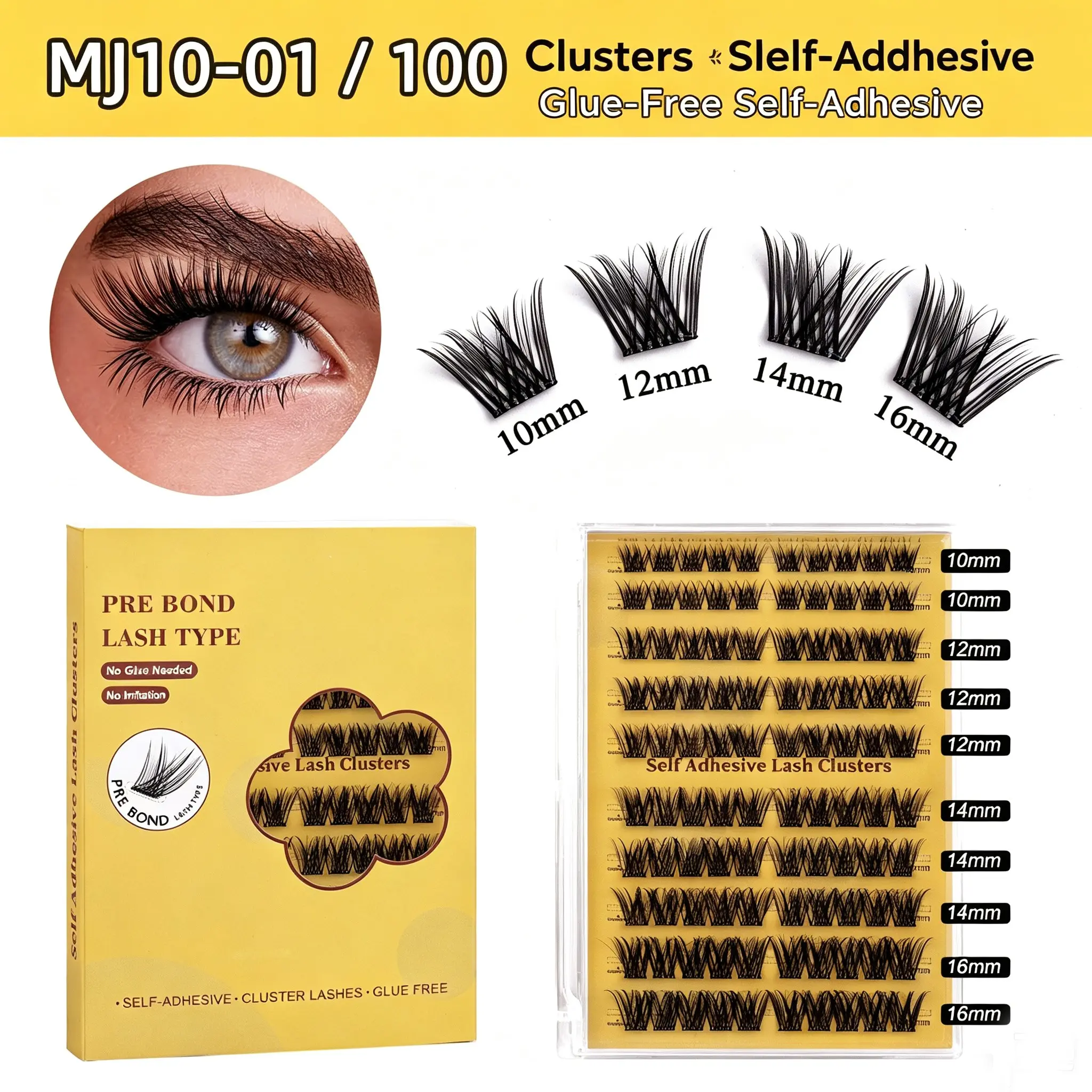 10 Pairs Glue-Free False Eyelashes Book, DIY Curl Dense Cluster Lashes Set, Best Lash Clusters, No Formaldehyde, Easy Application, Perfect for Makeup Enthusiasts