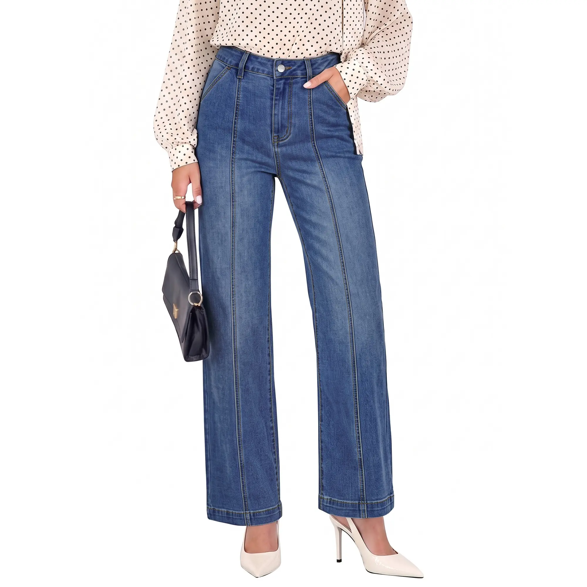【NEW DROP】GRAPENT Womens Jeans Straight Leg High Rise Front Seam Stretch Denim Pants | Straight Wide Leg Jeans for Women, High Waisted, 29.5" Inseam, 4 Pockets, Loose Fit, Work Office Outfit, Casual Daily Wear backtoschool