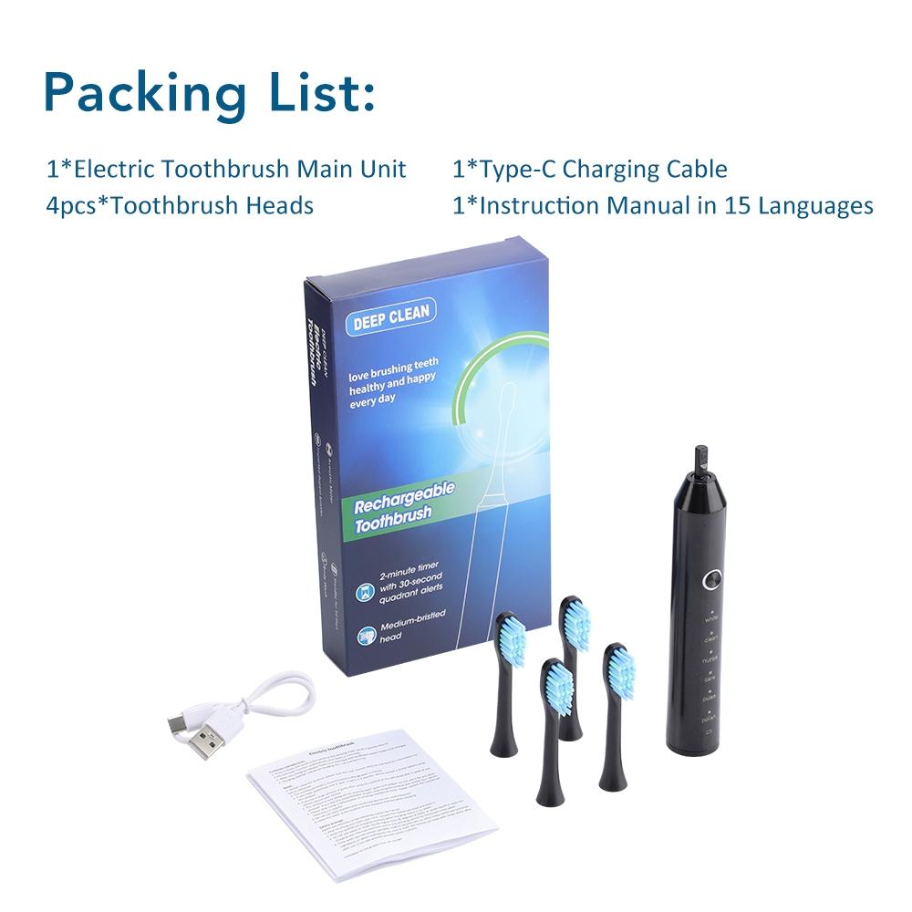 Sonic Electric Toothbrush for Adults Smart Timer 6 Modes Deep Clean Rechargeable Toothbrush with 4 Brush Heads Toothbrush Oral Care