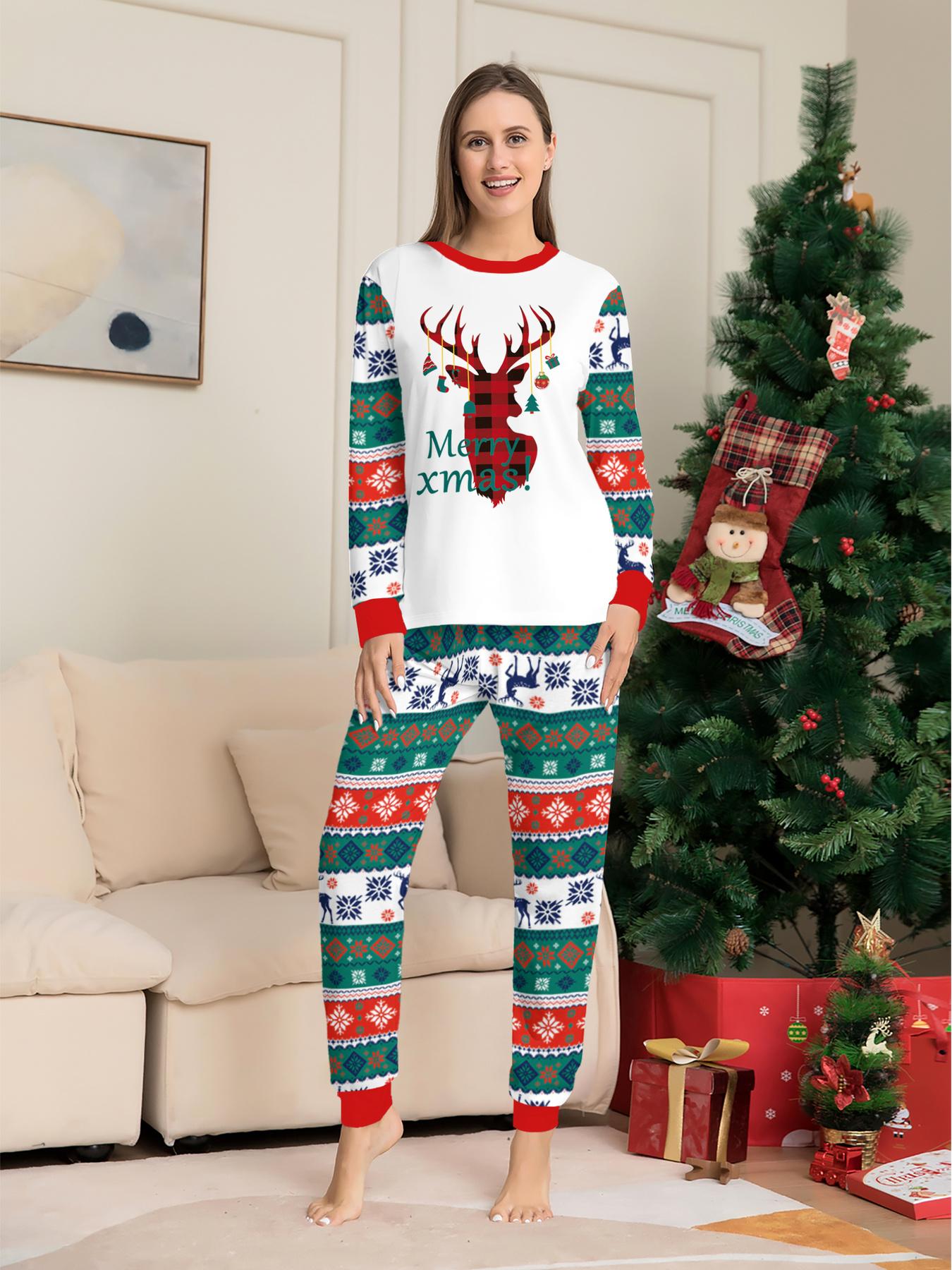 Family Christmas Pajamas Set for Family of 4, 2-Piece Outfit, Christmas Hat Letter Print Soft Knit Loungewear, Breathable Skin-Friendly Sleep Set, Ideal for Christmas Family Photos, Holiday Family Party Outfits, Festive Christmas Gift Family Loungewear