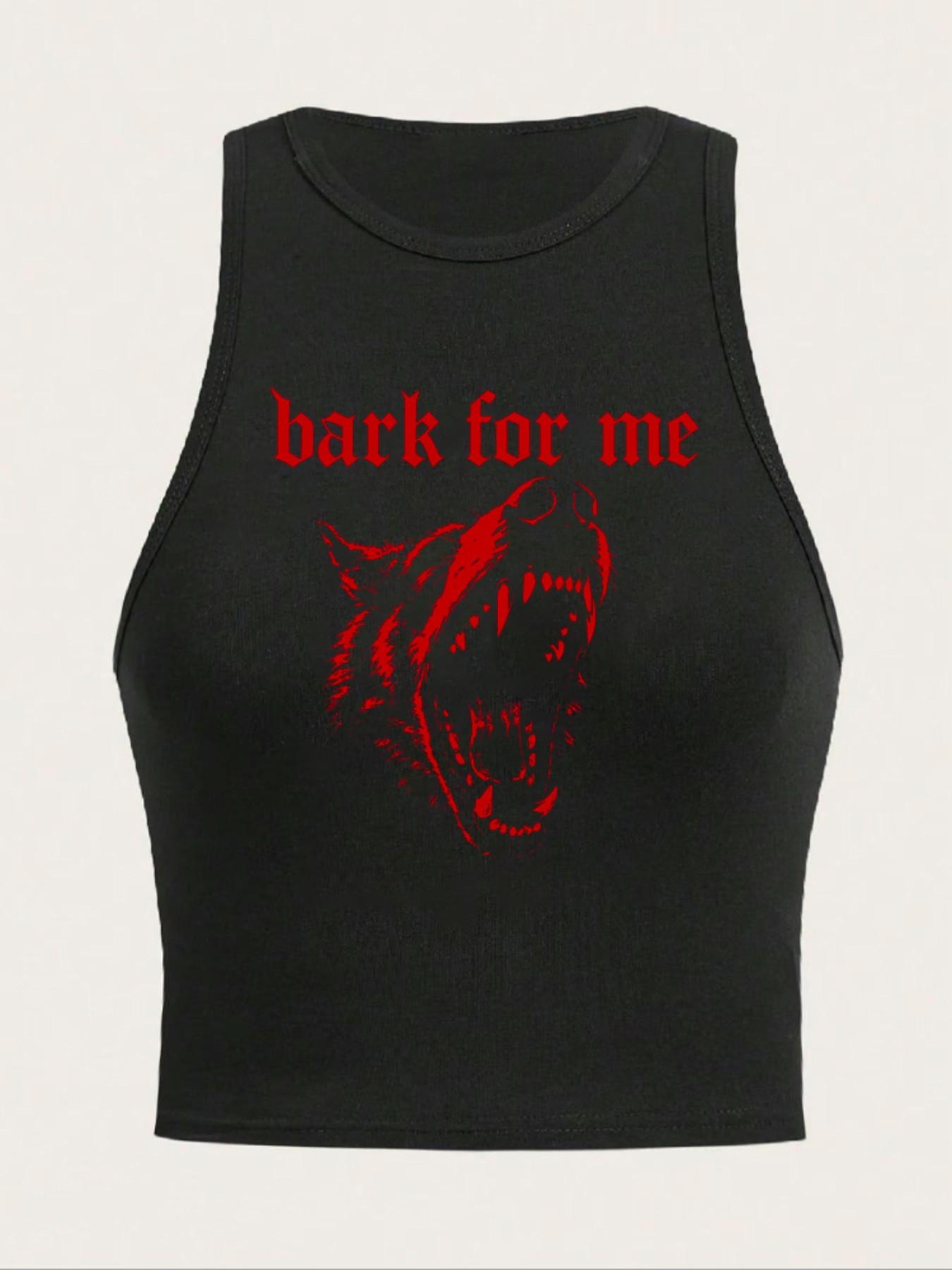 Women's 'bark for Me' Wolf Pattern Tank Top, Y2K Street Style, Gothic Sleeveless Shirt, Loose-Fitting, Multiple Colors Available