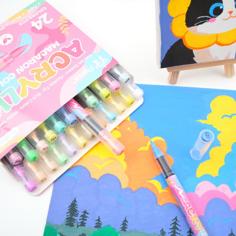 Acrylic Paint Markers,Macaron Series Set,Soft Brush Tip Water Based, Straight liquid Markers for Wood, Canvas, Rock Painting, Glass, Diy Crafts, Fabric Paint, Acrylic Drawing Markers