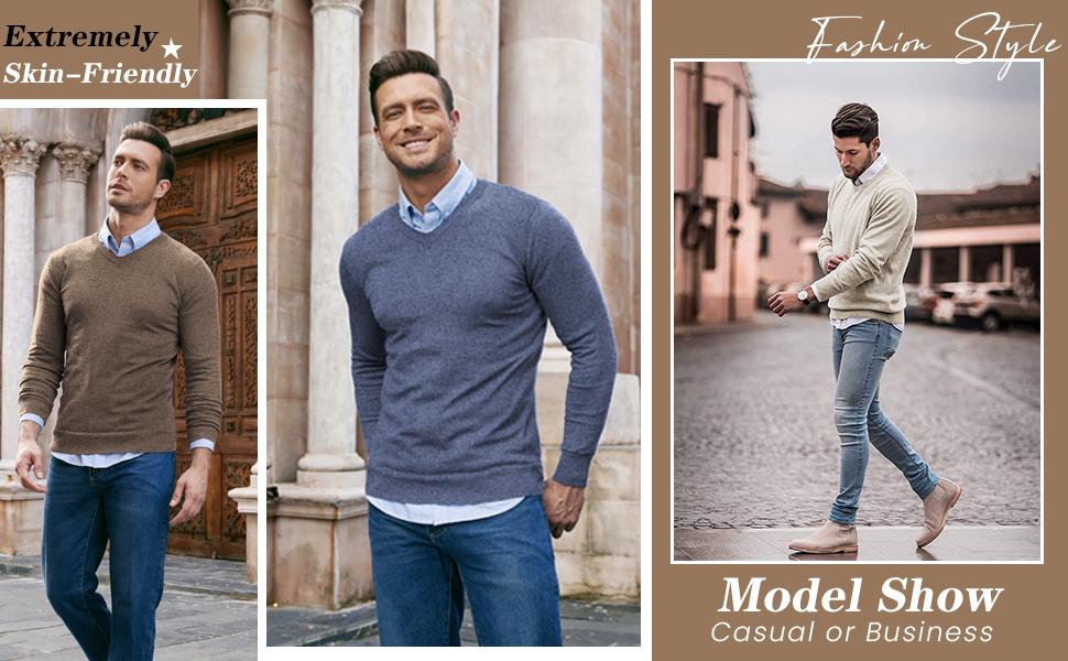COOFANDY men's casual V-neck sweater ribbed knit slim fit long sleeved pullover, Roman knit men's top, a choice for autumn and winter. (Excluding lining) Knitwear Menswear