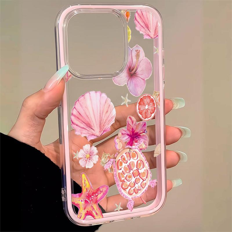 Turtle Shell Flower Pattern Phone Case, Anti-Drop Soft Tpu Cover for iPhone 11-16 Pro Max, Stylish Protective Case