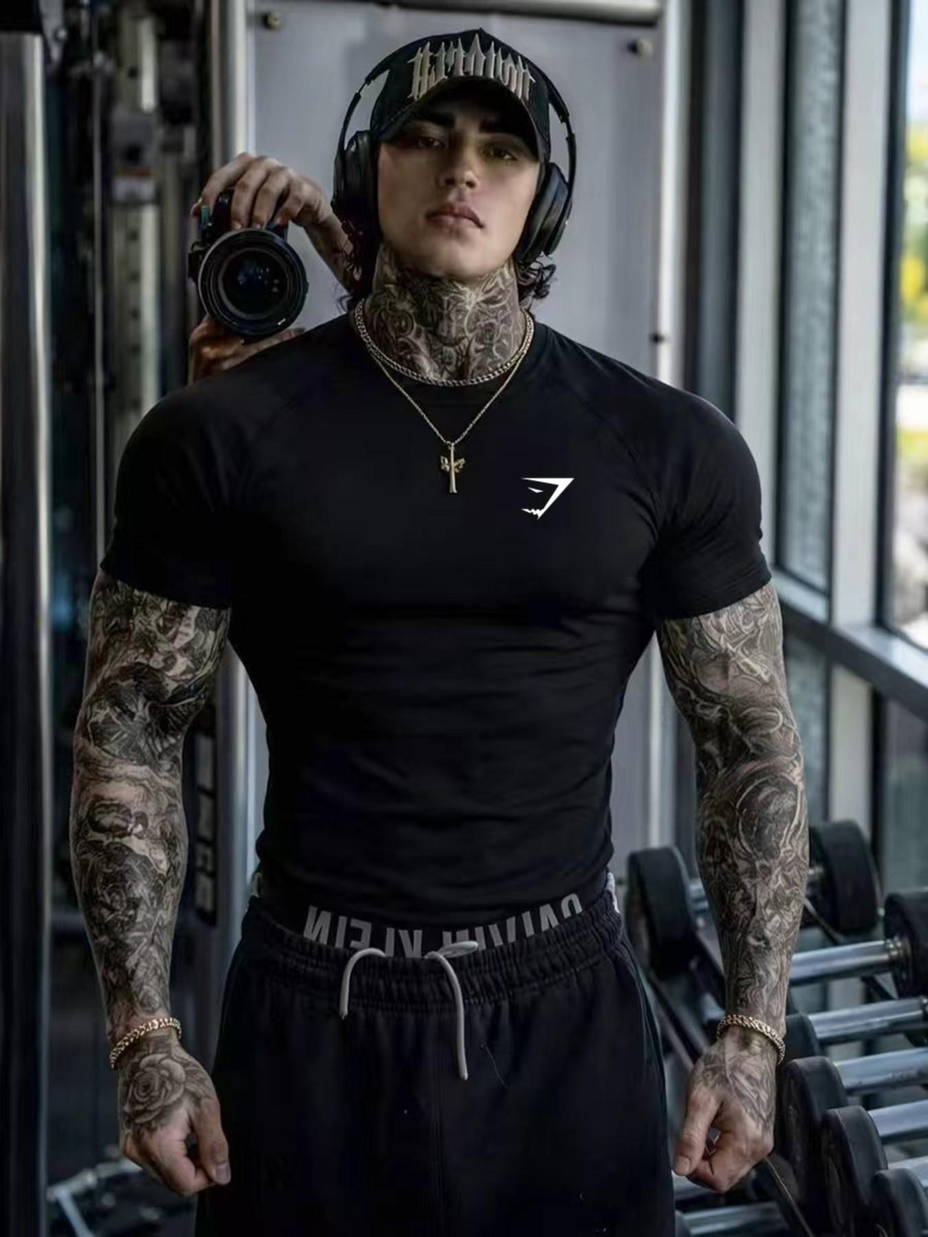 Men's New Muscle Fitness Quick-Dry Short Sleeve Summer Casual Running Sports Breathable Tight-Fit Cycling Jersey