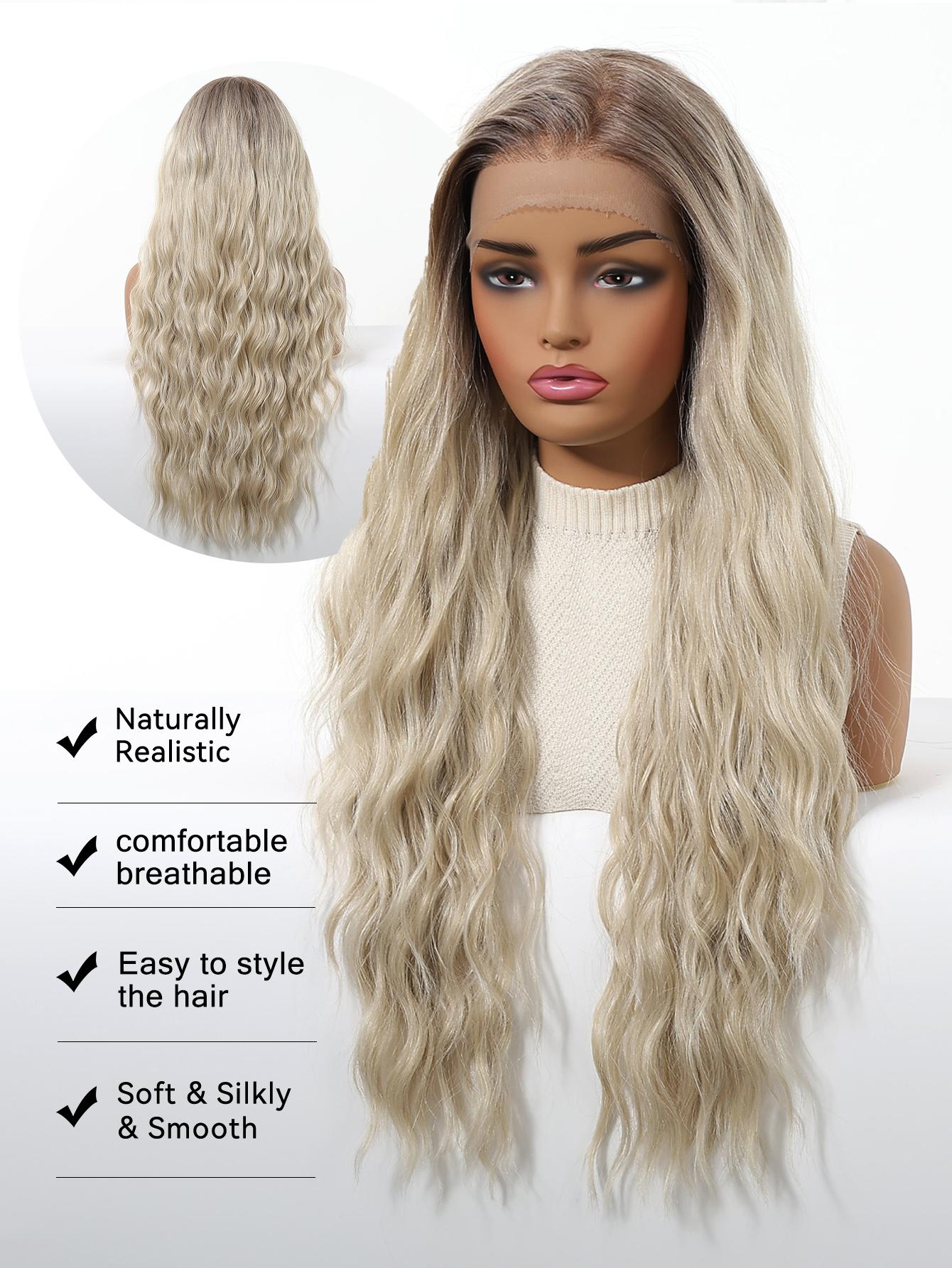 Topshe 13x6 Gradient Lace Front Wig, Long Wavy Style, Beach Wave Wig, Smooth Texture, Natural Hairline, Breathable High-Definition Lace, Heat Resistant, HD Lace Front, Natural Looking Wigs