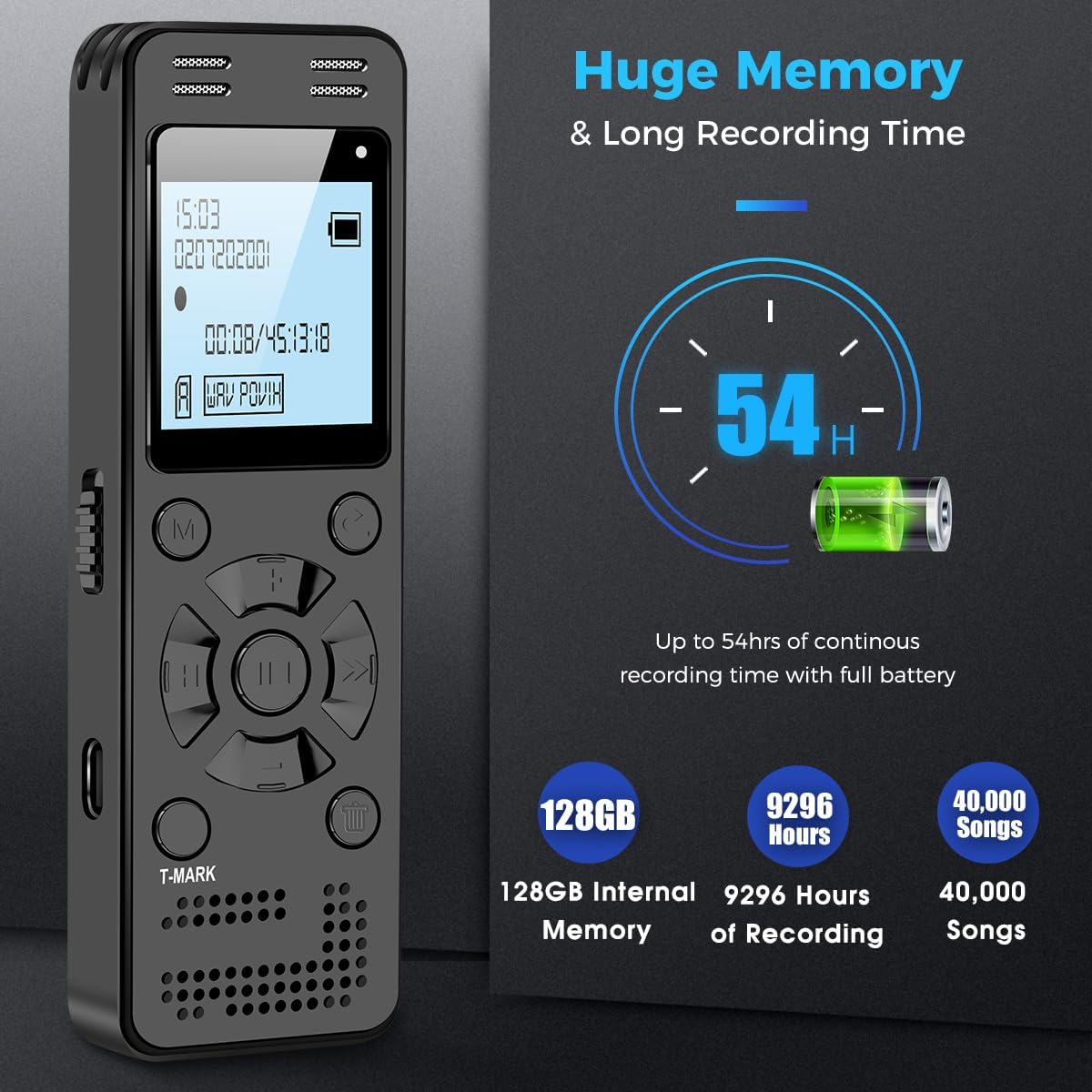128GB Digital Voice Recorder for Lectures Meetings - 9296 Hours Voice Activated Recording Device Audio Recorder with Playback,Password 128GB Digital Voice Recorder for Lectures Meetings - 9296 Hours Voice Activated Recording Device Audio Recorder with Playback,Password