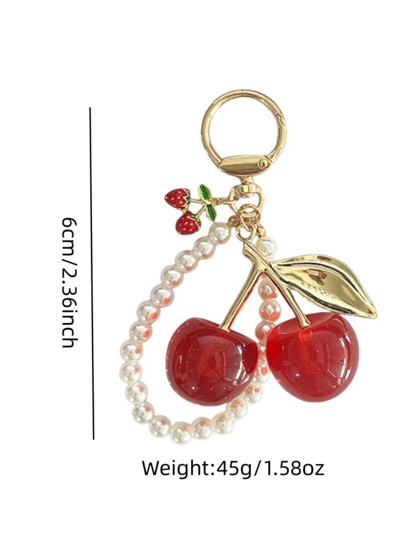 Women's Pearl Chain Sparkle Cherry Fashion Car Keychain, Creative Bag Decoration Charm, Stylish Key Ring Gift Choice, All Seasons, Keychain For Bags