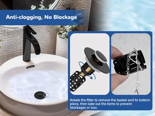 Hibbent Upgraded 3 in 1 Bathroom Sink Drain Strainer, Universal Pop Up Stopper, Removable Stainless Steel Filter Basket Hair Catcher, Sink Plug for 1.1''~2.36'' Basin, Brass Bullet Core, Matte Black
