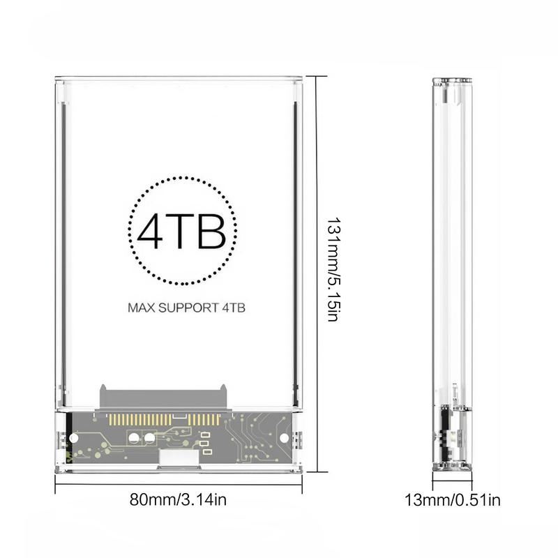 2.5 Inch External Hard Drive Enclosure, 1 Count SATA to USB 3.0 Transparent SSD & HDD Box, High Speed Hard Drive Box, Mobile Storage HDD Box