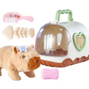 Rechargeable Electric Capybara Toy with Sound Cute Plush Capybara Figure Set Mouth Moving Interactive Capybara Walking Doll