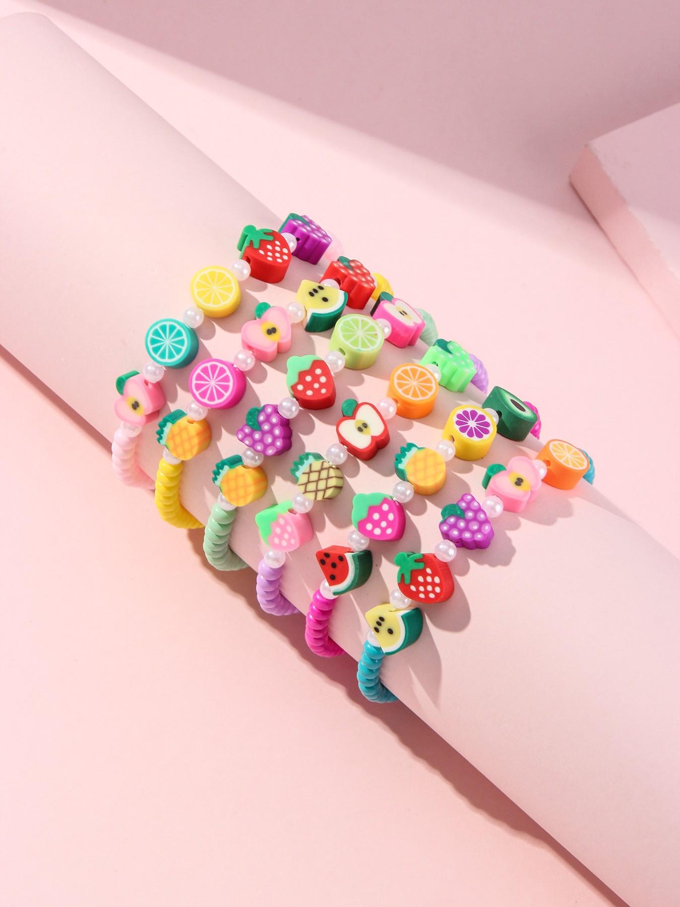 6pcs/set Multicolor Acrylic Fruit Polymer Glass Bead Bracelet Set, Girls' Party Gift, Casual Wear, Random Colors, All Seasons
