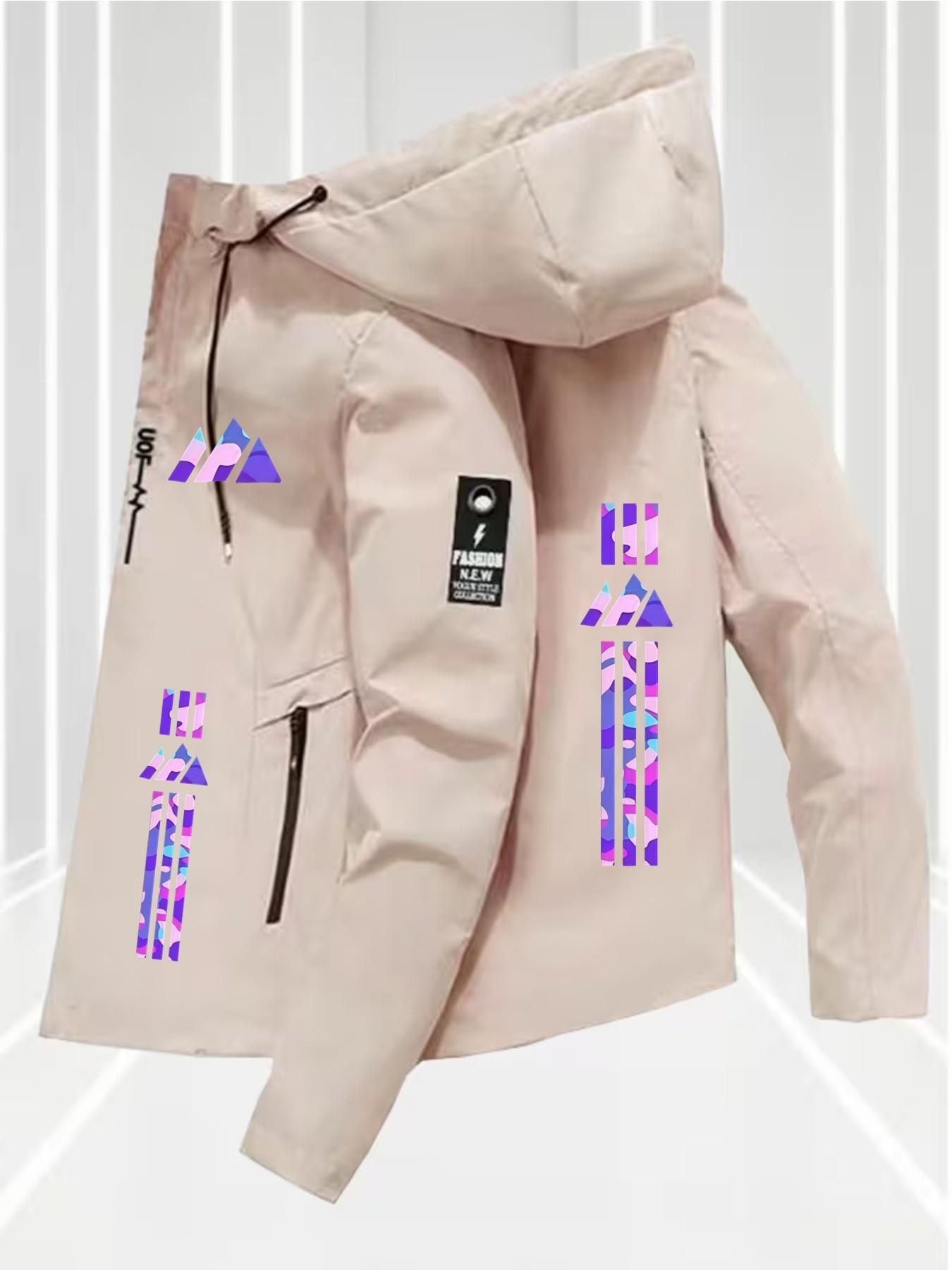 Men's Casual Print Jacket, Four Seasons Windproof Coat, High-Quality Flight Jacket, Lapel Collar, Slim Fit, Geometric Pattern