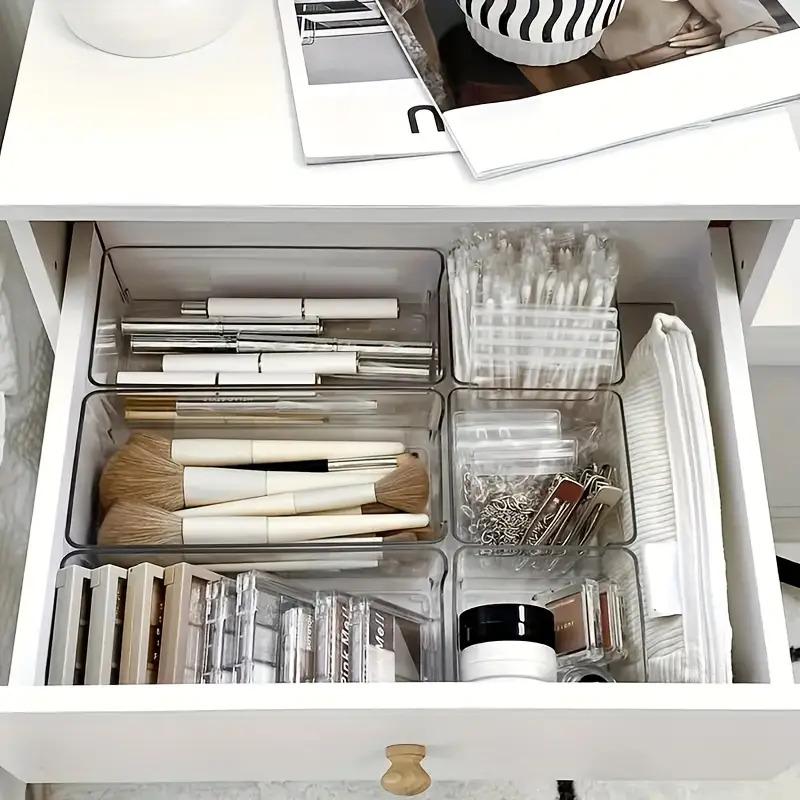 7pcs Clear Plastic Makeup Organizer Set for Countertop, Stackable Drawer Dividers for Cosmetics, Office Supplies, Desk Storage, Kitchen Pantry Storage, Durable Plastic Organizers, Makeup Organizer Drawers