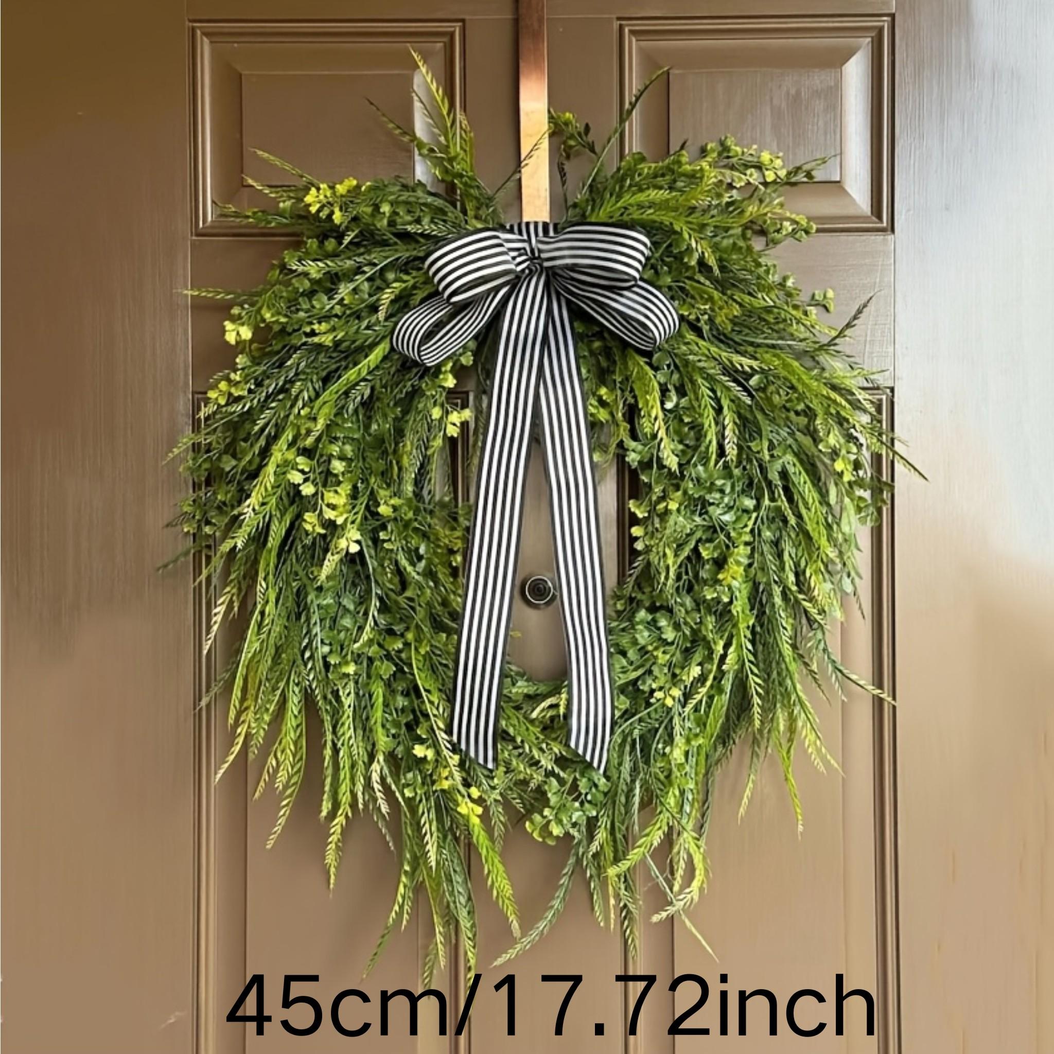 Summer Fern Water Grass Wreath, All-Season Decor, Featuring Water Grass, Cypress Leaves, Bow, Wall Decoration, Front Door Wreath