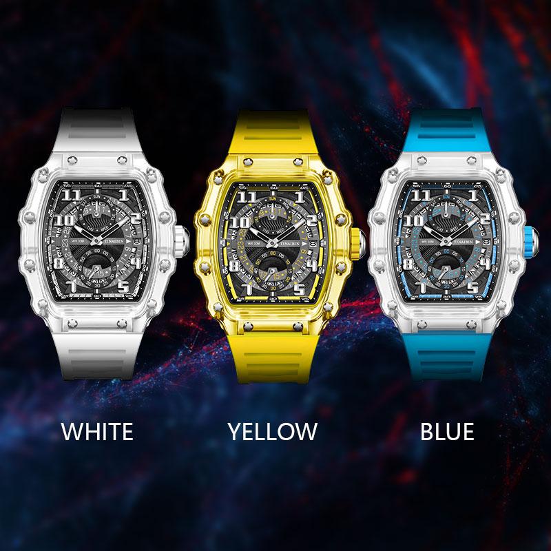 Men's Luxury Barrel-shaped Transparent Waterproof Quartz Watch for Outdoor, Back to School, Parties, Daily,Ideal Birthday,Design Watch,Men's Business Fashion Watch
