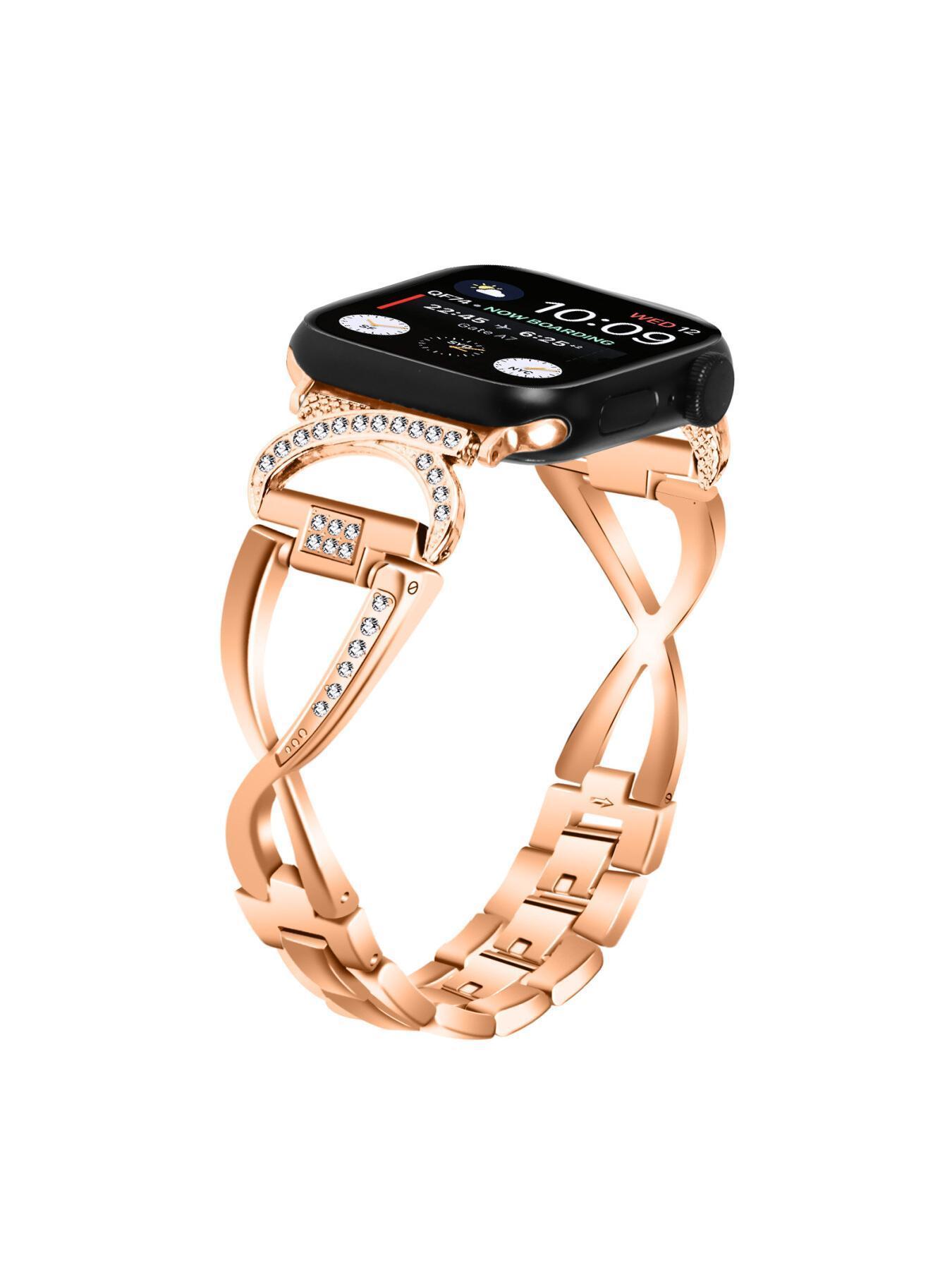 Diamond-encrusted metal watch strap compatible with Apple Watch, suitable for Apple Watch Series 1 to 11 smartwatches