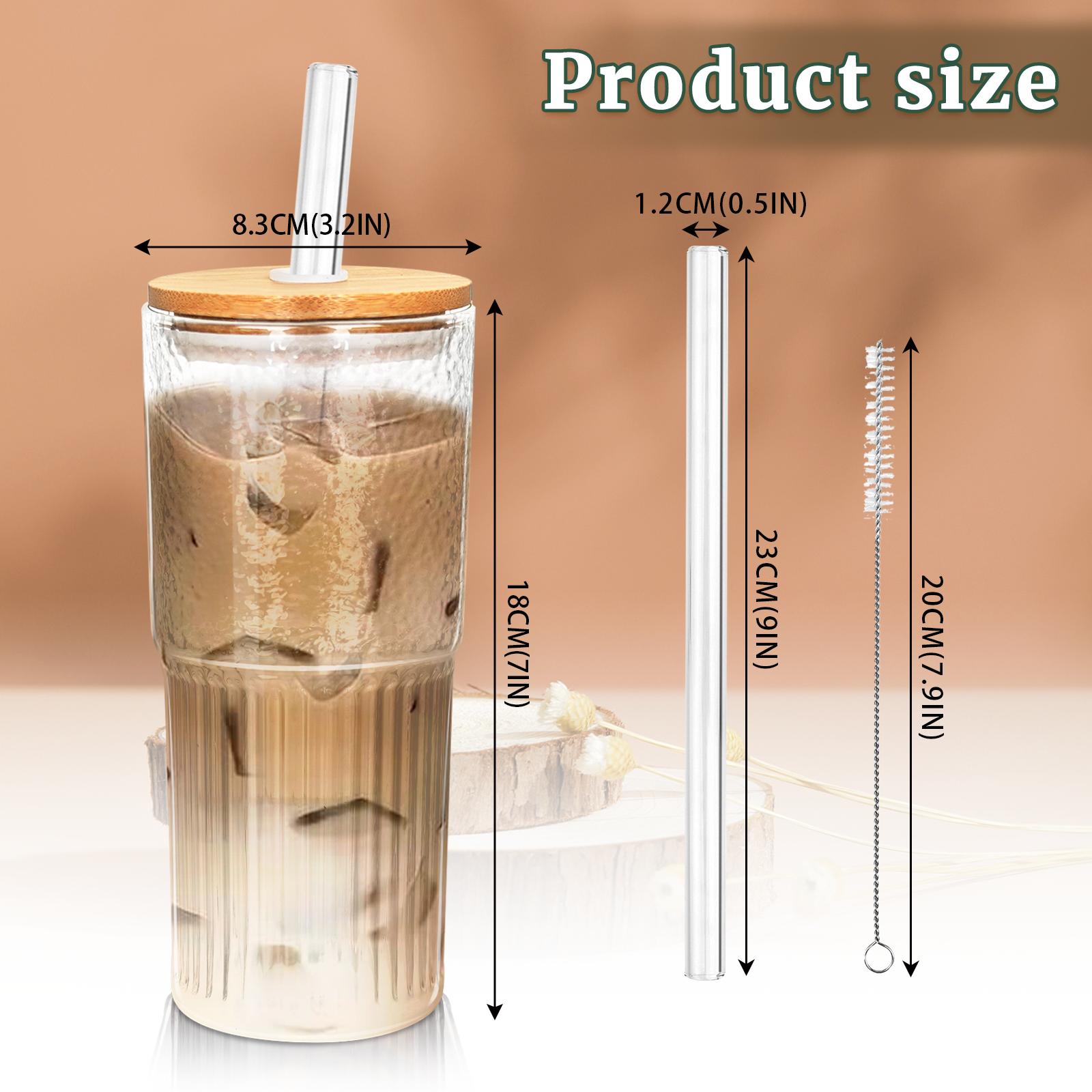 ONEHAUS 2 Packs 20oz Glass Tumblers Set With Lids and Glass Straws, Ice Coffee Cups, Cute Bottles, Mug for Juices and Soda, Drinkware, Holiday Gift, Water Bottle Bamboo Reusable