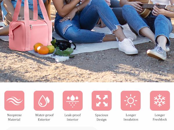 MEXS Lunch Bag for Women Men, Neoprene & Leakproof Large Insulated Lunch Box Tote Bag, Tear-Stain Resistant/Machine Washable Picnic Cooler Bag