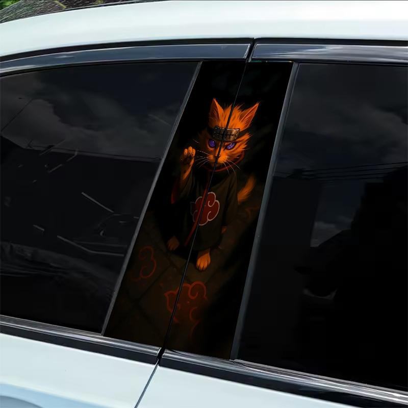 2Pcs Naruto Theme Car Sticker, Sticker For Cars, Durable Vinyl Sticker, Suitable for B-pillar, Semi-matte Surface, Self-Adhesive, Compatible Metal Surface, Rectangle Shape, Car Decor