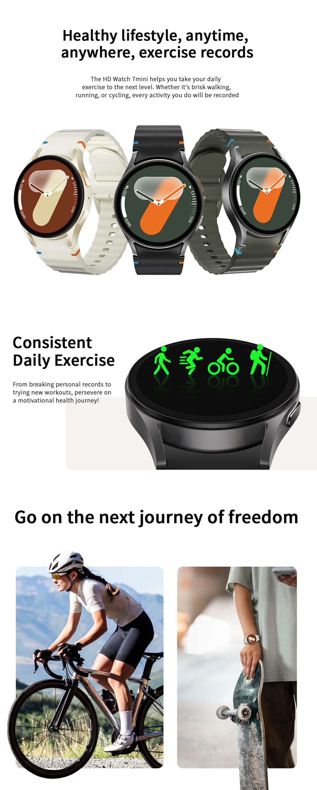 HD Watch7 mini smart watch, Step tracker watch, wireless calling, heart rate, step counting, sleep monitoring, outdoor triple-proof health watch, 1.32-inch HD full touchscreen zinc alloy round dial, unisex, Smartwatch with calls