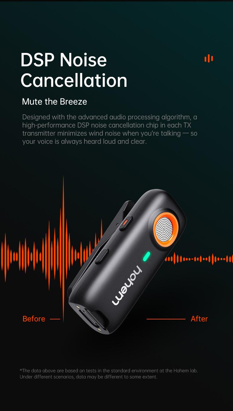 hohem MIC-01 Wireless Lavalier Microphone, DSP Noise Cancellation, 20-Hours Battery, Wireless Mircophone for Android, PC, Camera, Interview, Vlogs (2 TX + 1 RX + Charging Case),Perfect with hohem iSteady M6/ MT2/ Mobile+/Android/ Iphone 17 series